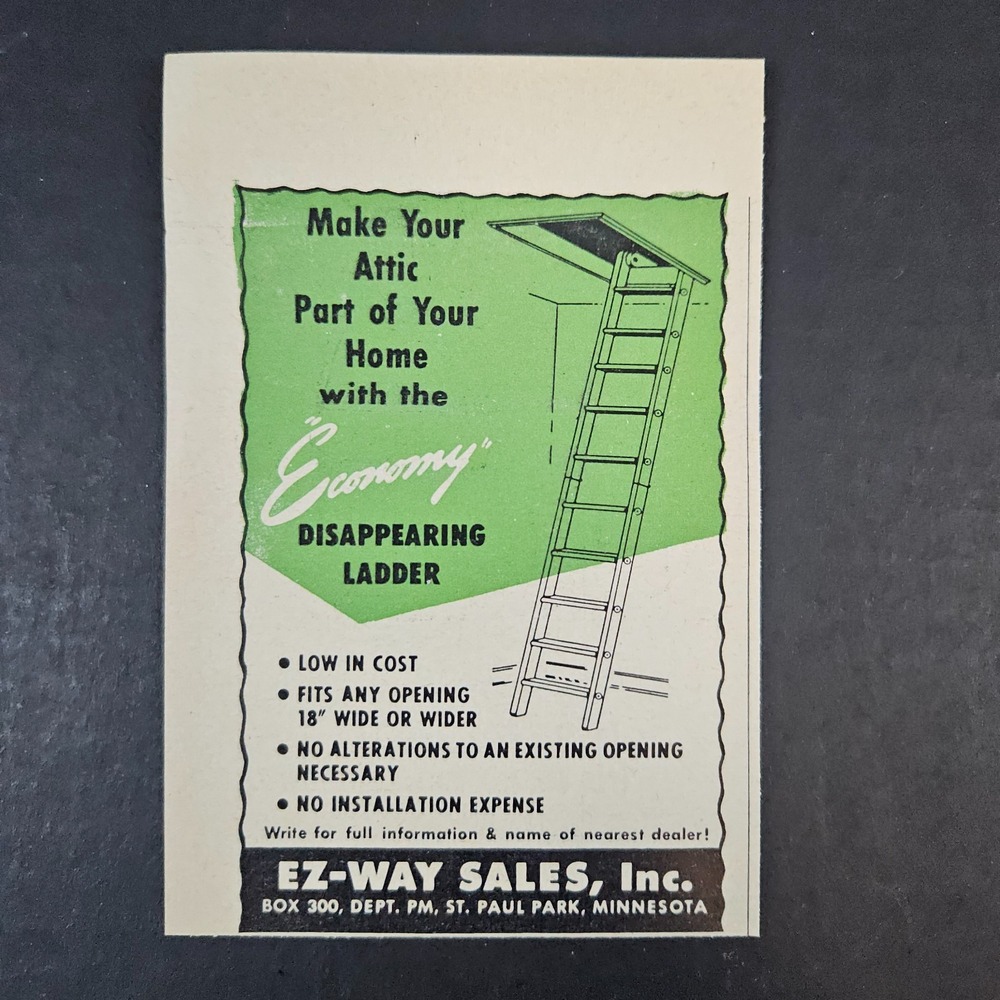 1952 EZ-Way Sales Disappearing Attic Ladder Vintage Print Ad St Paul Park‎ MN